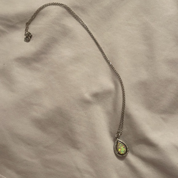 sterling silver pear pendant opal necklace - Picture 2 of 5